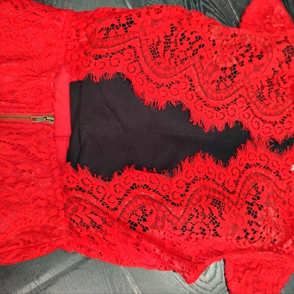 Red lace bodycon open back mini dress - Picture 8 of 8